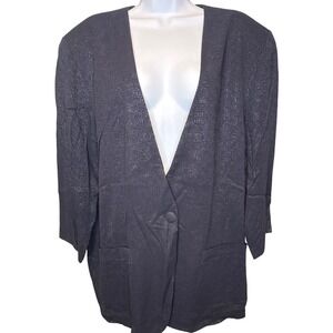 Tamotsu Womens Oversized Black Metallic Jacquard Single Button Blazer Sz 16W